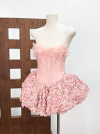 Strapless Petal Floral Corset A Line Dress Flowering Girl