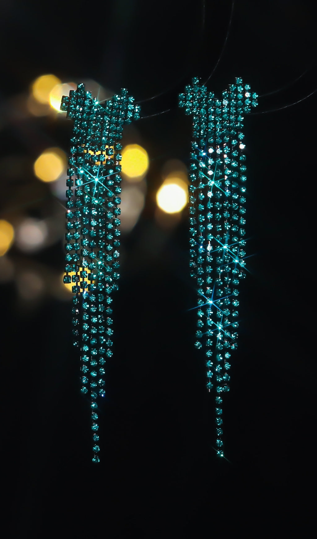 Dahlia Green Rhinestone Heart Tassel Earrings Flowering Girl