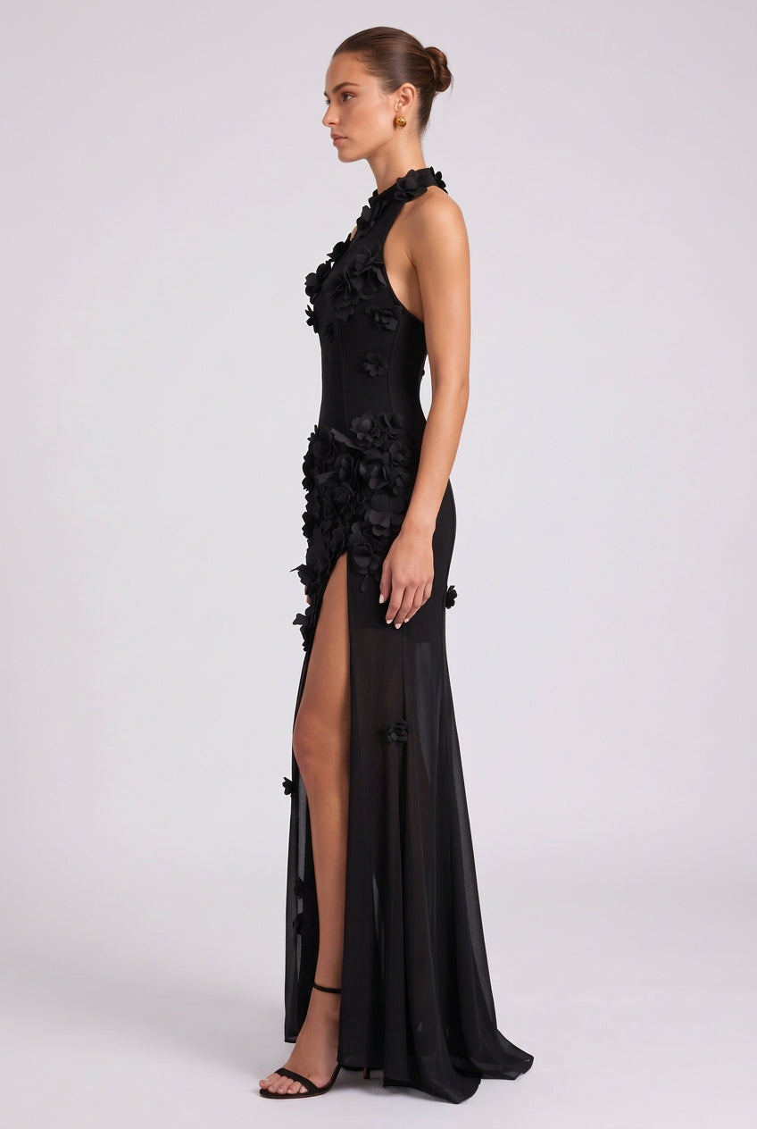 Black Crepe Fitted Bodice with Flowing Sheer Skirt Gown Flowering Girl