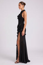 Black Crepe Fitted Bodice with Flowing Sheer Skirt Gown Flowering Girl