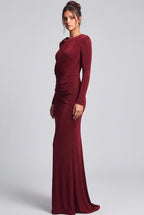 Burgundy Metallic Jersey Column Evening Gown Flowering Girl