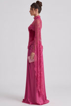Magenta Velvet Corset-Bodice Draped Gown Flowering Girl