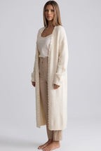 cream fuzzy knit straight oversized open-front long cardigan Flowering Girl