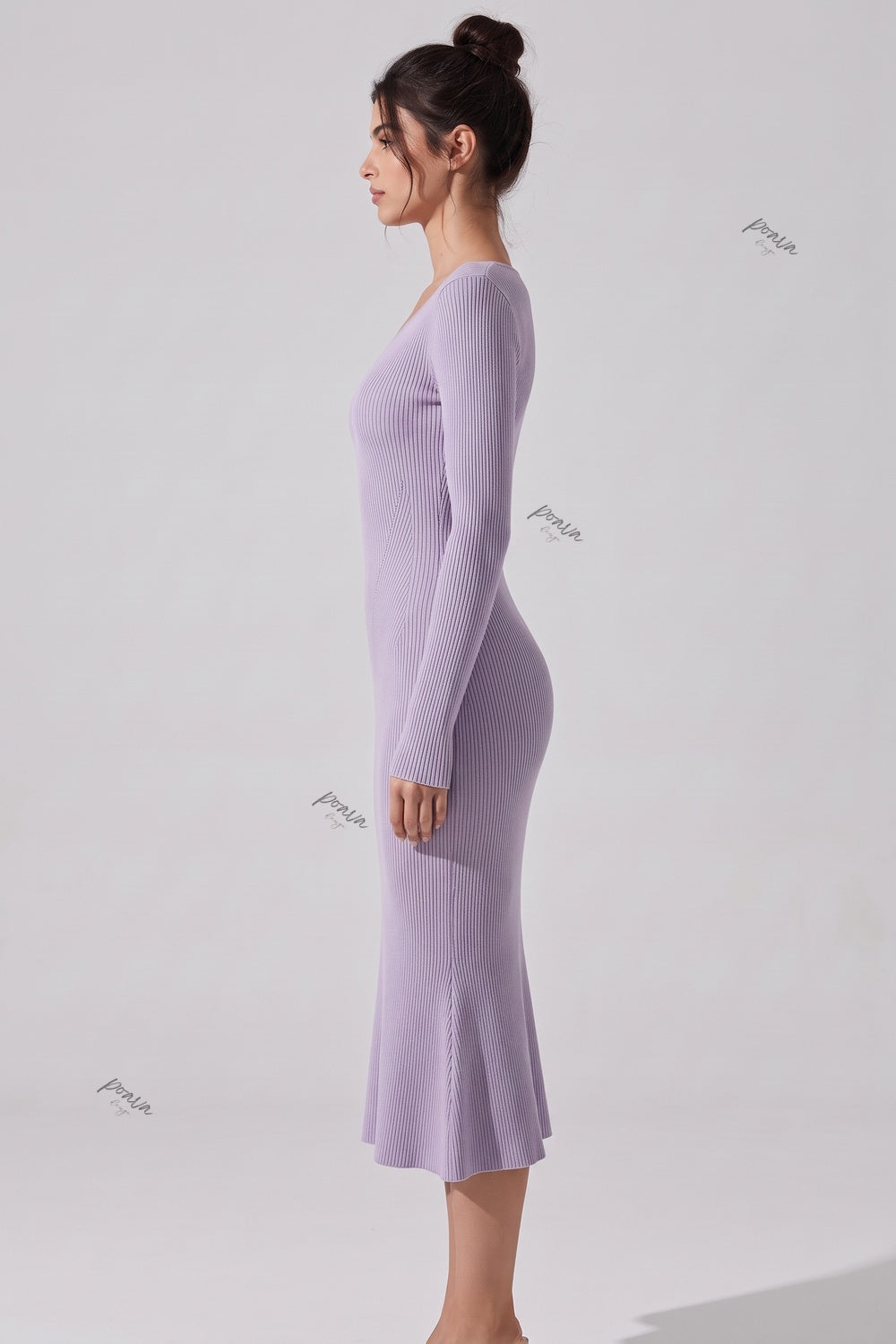 Lavender Ribbed Knit Mermaid Midi Dress Flowering Girl
