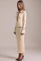 Cream Ribbed Knit Polo Dress with Contrast Trim Flowering Girl