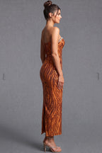 Copper Sequined Mesh Column Dress Flowering Girl