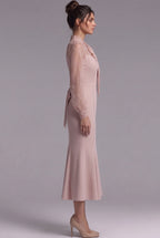 Dusty Pink Structured Crepe Mermaid Midi Dress Flowering Girl