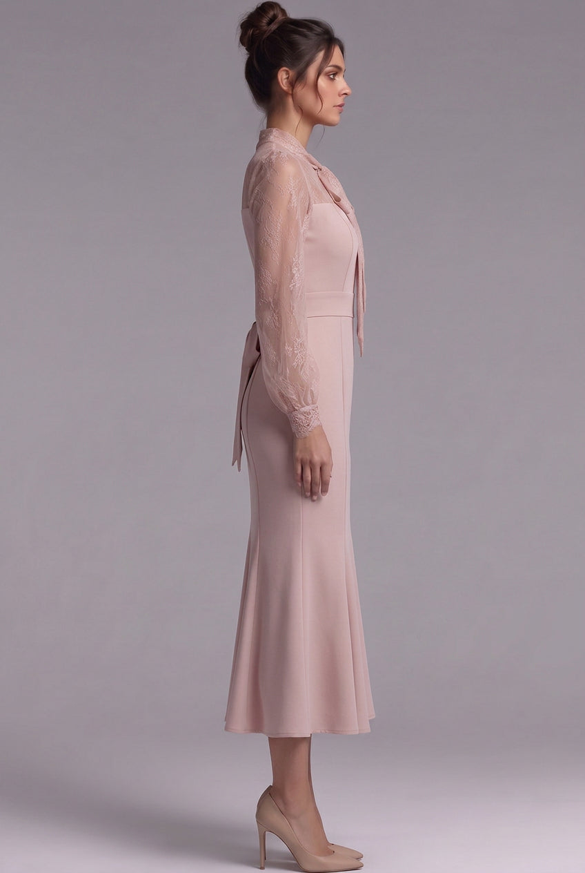 Dusty Pink Structured Crepe Mermaid Midi Dress Flowering Girl