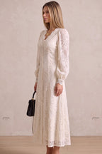 Off-White Embroidered Lace A-Line Maxi Dress Flowering Girl