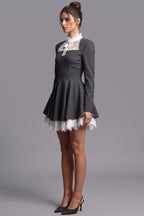 Dark Grey Structured Woven Suiting Fit-and-Flare Mini Dress Flowering Girl