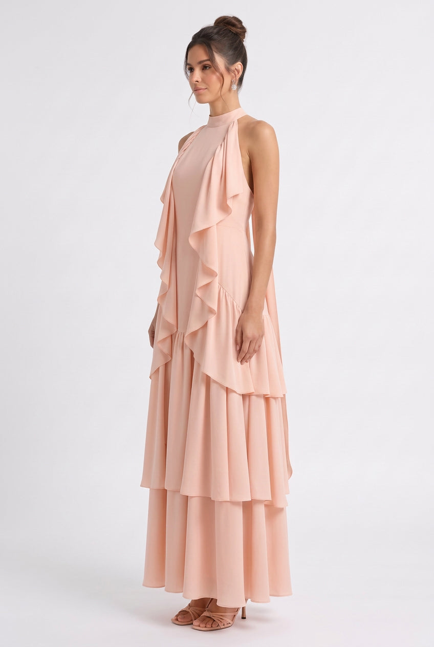 Pale Peach Lightweight Crepe A-Line Tiered Dress Flowering Girl