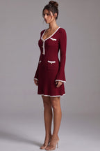 Burgundy Ribbed Knit Fit-and-Flare Dress Flowering Girl