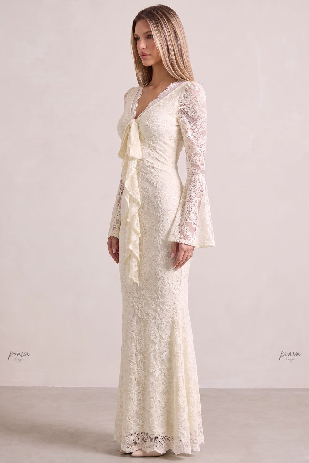 Cream Floral Lace Mermaid Maxi Dress Flowering Girl