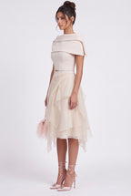 Cream Crepe Off-the-Shoulder Fit-and-Flare Midi Dress Flowering Girl