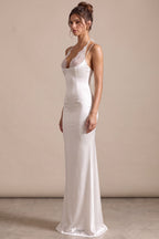 Ivory Satin Column Gown with Lace Insert Flowering Girl