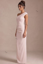 Pale Blush Pink Crepe Asymmetric Column Dress Flowering Girl