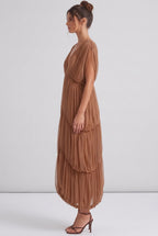Brown Sheer Tulle Mesh Tiered Cocoon Dress Flowering Girl