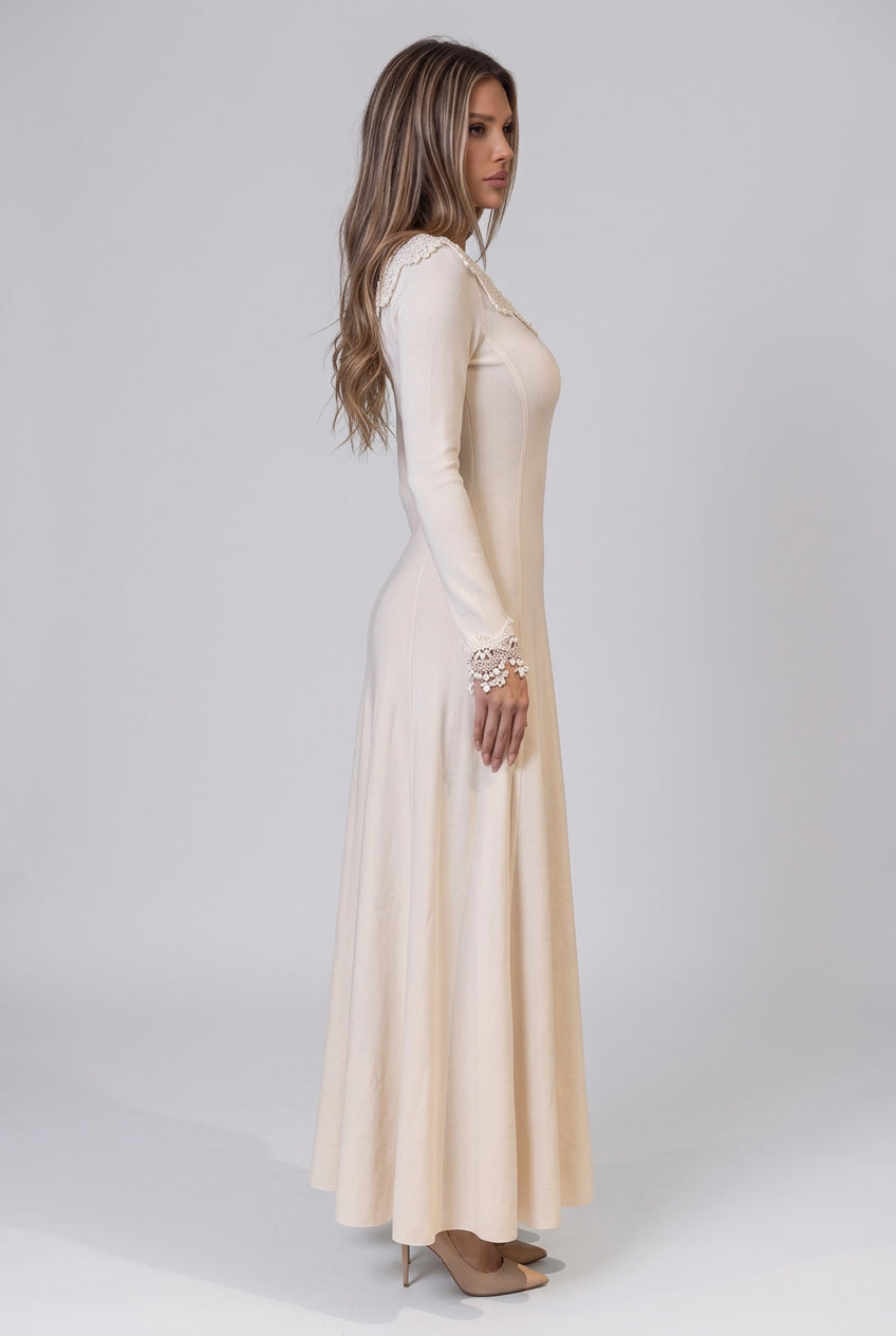 Cream Fine Knit Jersey Fit-and-Flare Dress Flowering Girl