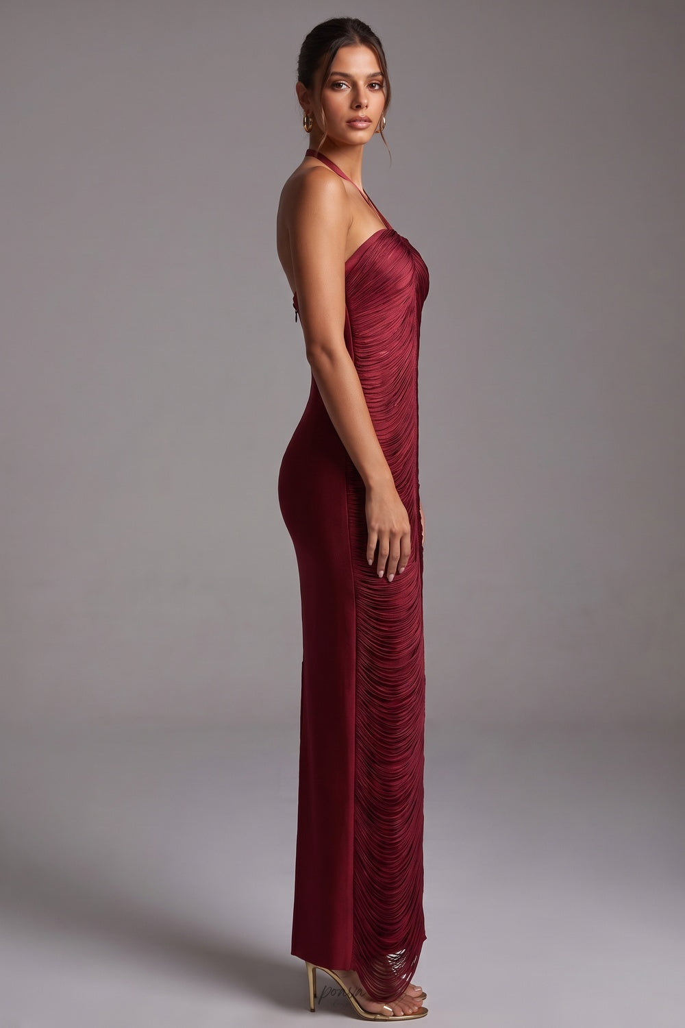 Burgundy Micro-Pleated Synthetic Column Dress Flowering Girl