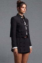 Black Structured Two-Piece Cropped Jacket and Mini Skort Set Flowering Girl
