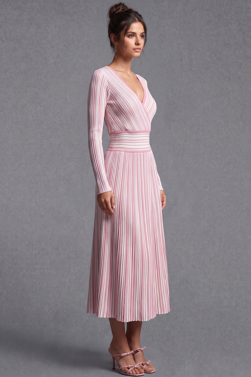 Light Pink Striped Ribbed Knit Fit-and-Flare Dress Flowering Girl