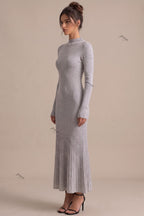 Heather Grey Ribbed Knit Column-to-Flare Dress Flowering Girl
