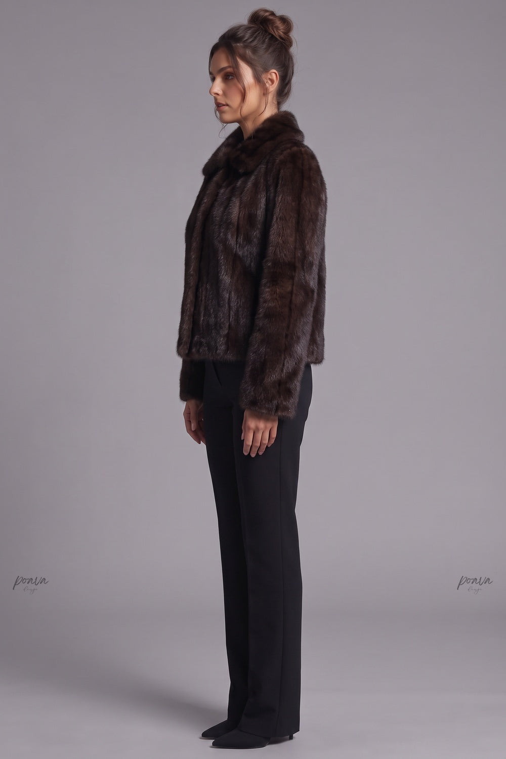 Dark Brown Fur Boxy Cropped Jacket Flowering Girl