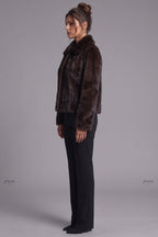 Dark Brown Fur Boxy Cropped Jacket Flowering Girl