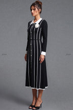 Black Fine-Gauge Ribbed Knit A-Line Midi Dress Flowering Girl
