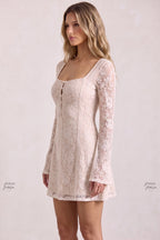 Cream Floral Lace Overlay Fit-and-Flare Dress Flowering Girl