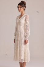 Cream Floral Lace A-Line Midi Dress Flowering Girl