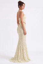 Pale Yellow Floral Lace Mermaid Gown Flowering Girl