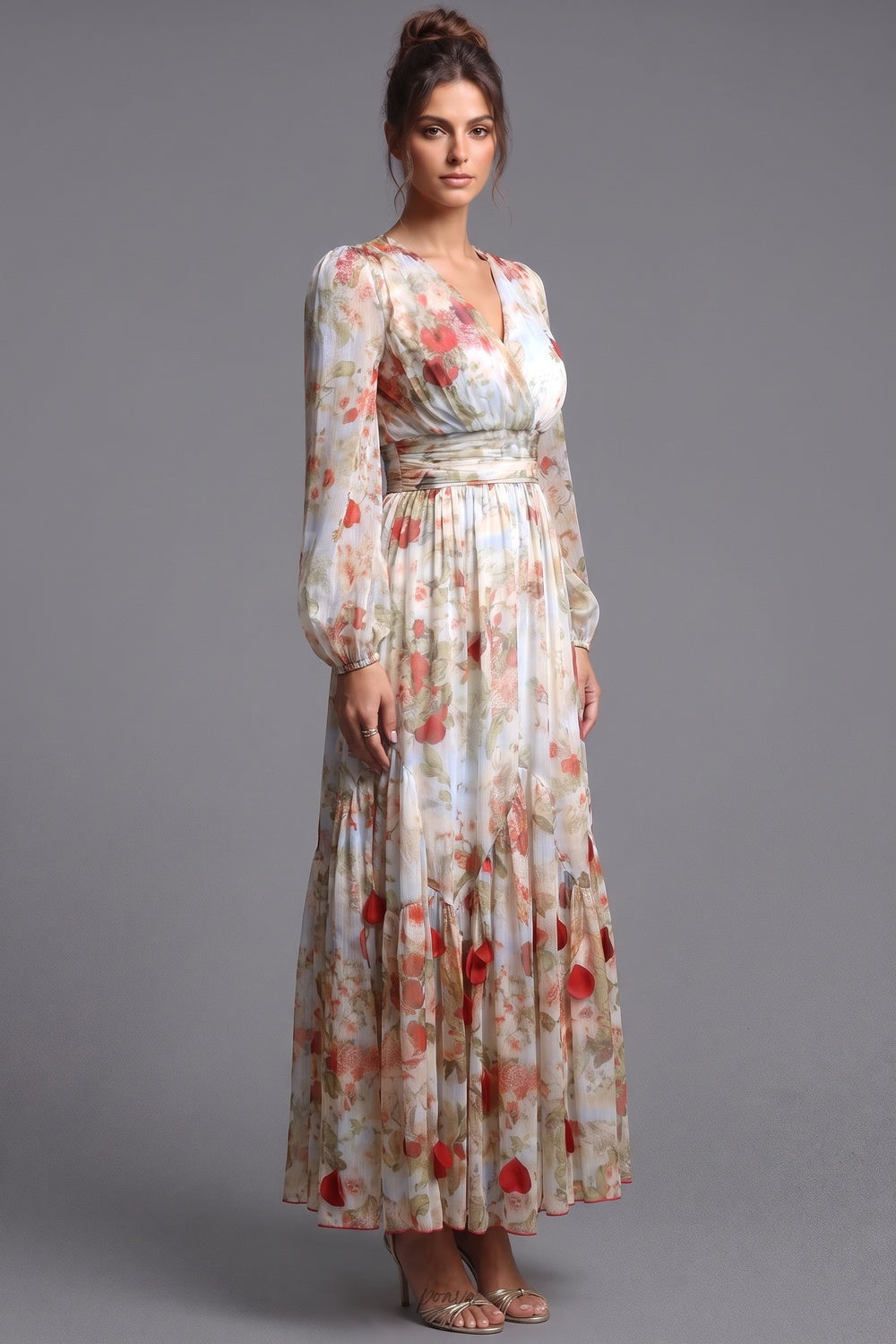 Cream Chiffon A-Line Tiered Maxi Dress Flowering Girl