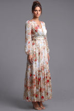 Cream Chiffon A-Line Tiered Maxi Dress Flowering Girl