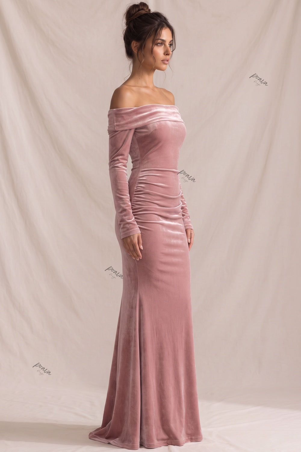 Dusty Pink Velvet Mermaid Dress Flowering Girl