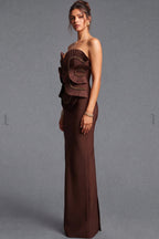 Chocolate Brown Matte Crepe Column Evening Gown Flowering Girl