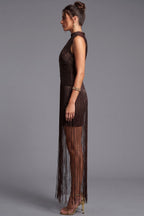 Dark Bronze Metallic Fringe Sheath Dress Flowering Girl