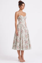 Pale Sage Green Structured Woven Cotton or Jacquard Fit-and-Flare Dress Flowering Girl