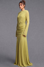 Chartreuse Ruched Mesh Gown Flowering Girl