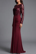 burgundy sequined mesh column evening gown Flowering Girl