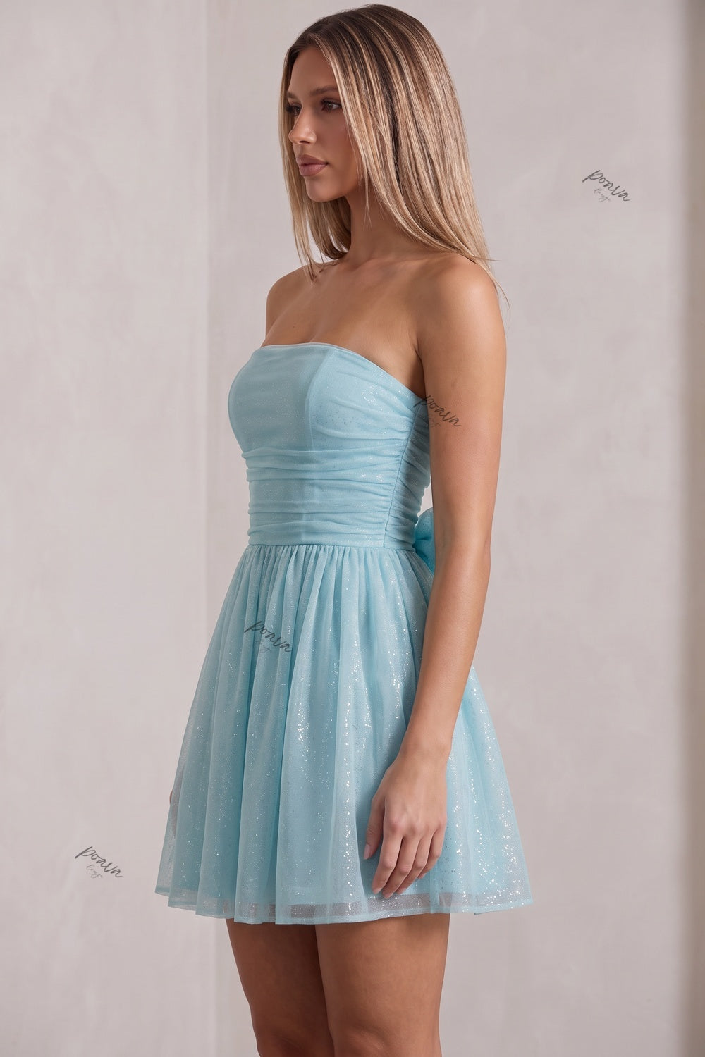 Light Blue Glitter Tulle Fit-and-Flare Mini Dress Flowering Girl