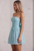 Light Blue Glitter Tulle Fit-and-Flare Mini Dress Flowering Girl