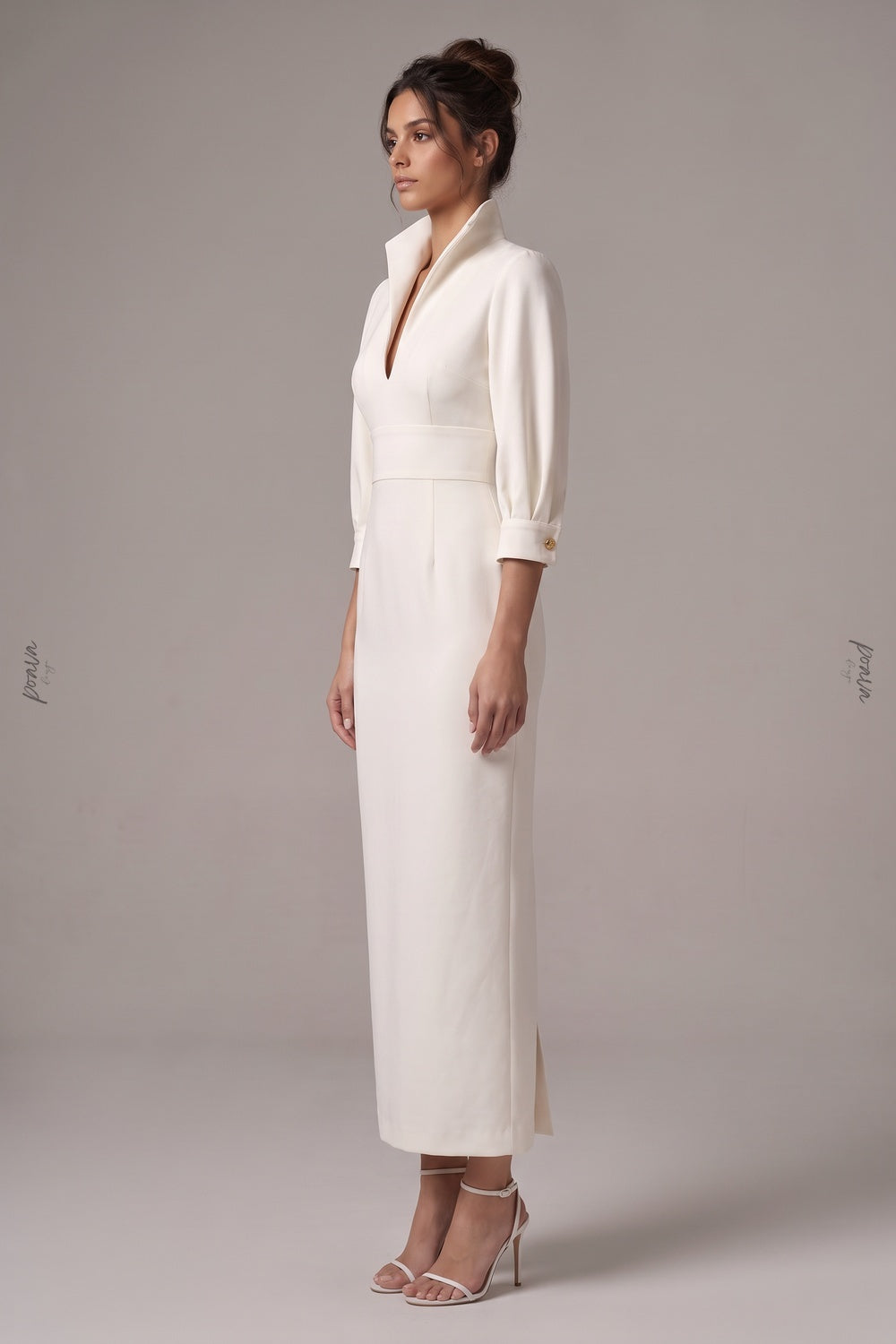 Ivory Structured Crepe Sheath Midi Dress Flowering Girl