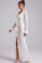 White Floral Stretch Lace Sheath Maxi Dress Flowering Girl