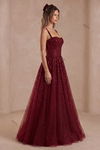 Burgundy Tulle A-Line Evening Gown Flowering Girl