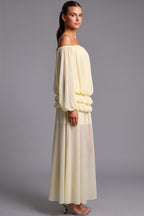 Pale Yellow Chiffon Off-The-Shoulder Blouson Two-Piece Set Flowering Girl