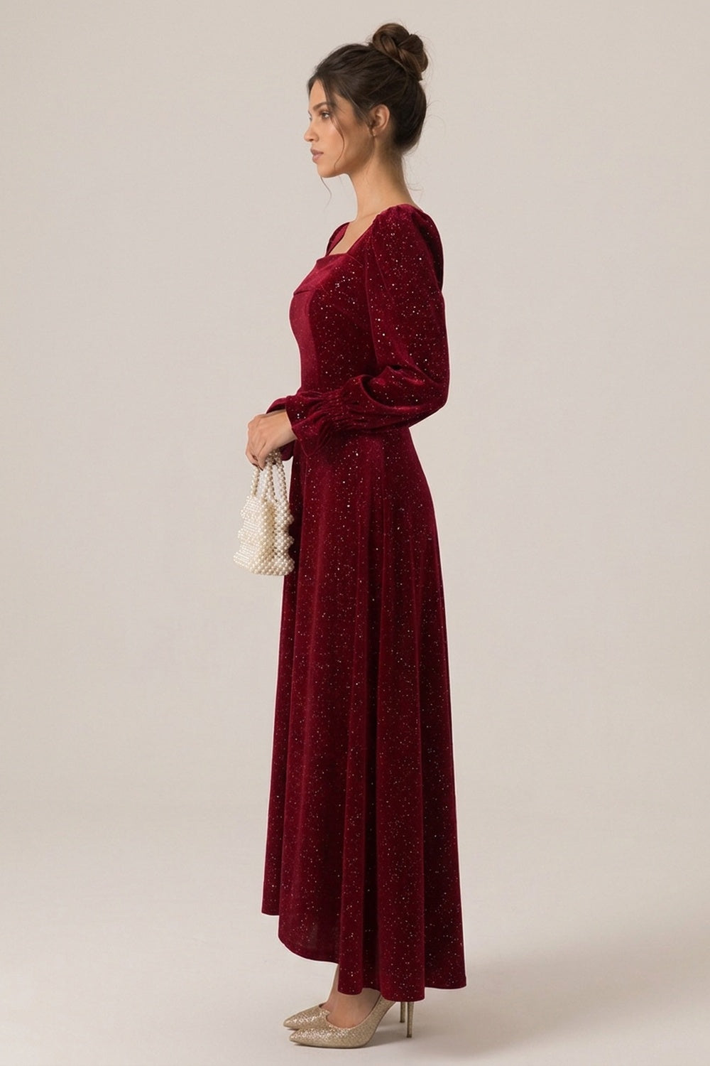 Burgundy Sparkle Square-Neck Midi Dress Flowering Girl