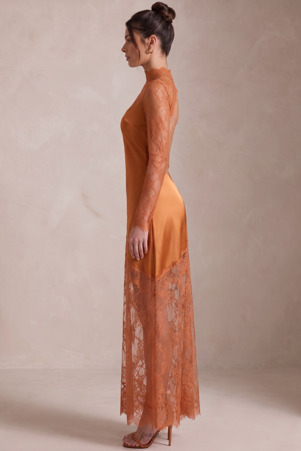 Copper Satin Asymmetrical Sheath Dress Flowering Girl