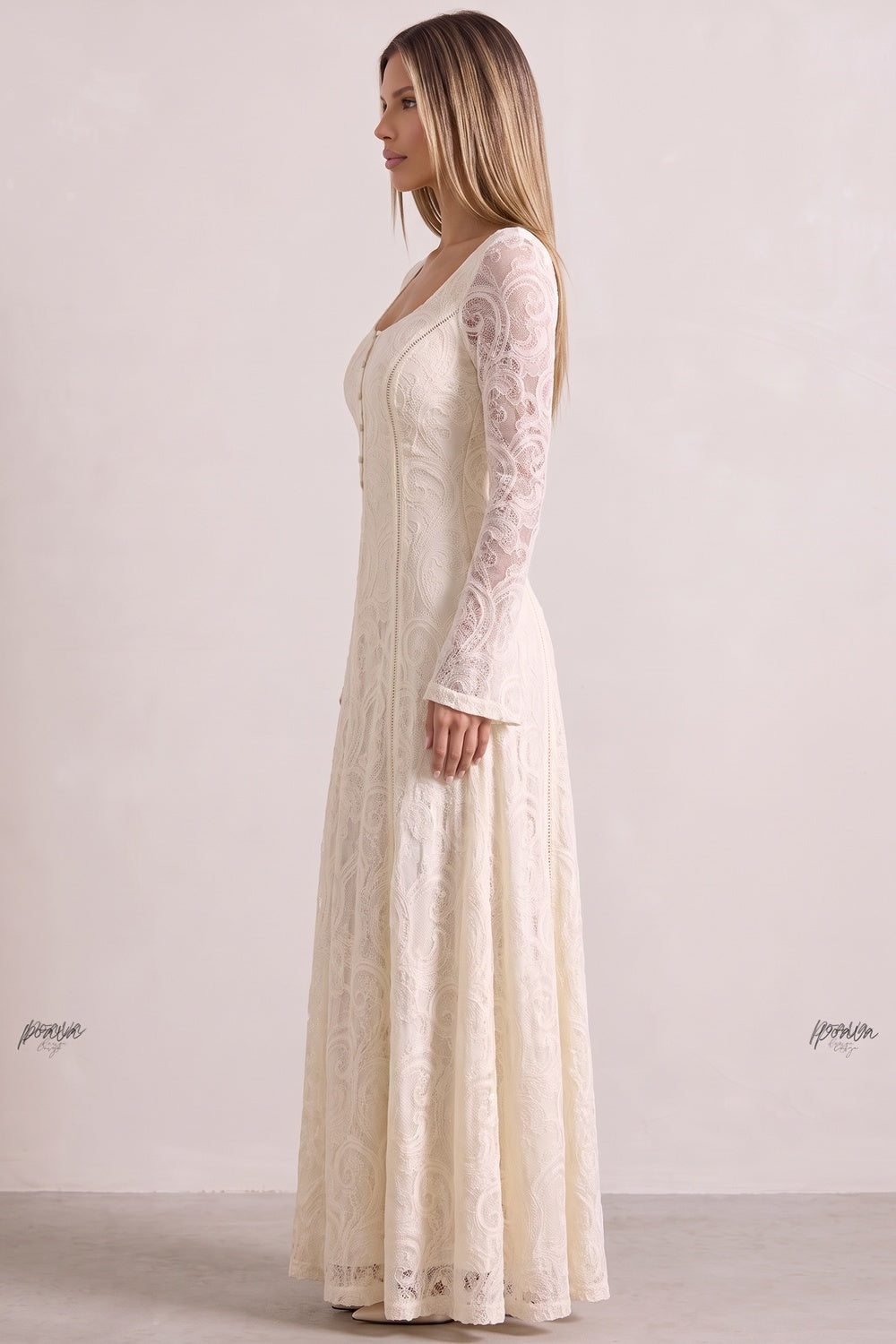 Cream Floral Lace A-Line Maxi Dress Flowering Girl