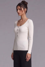 Ivory Ribbed Knit Top with Metallic Beaded Scoop Neckline Flowering Girl